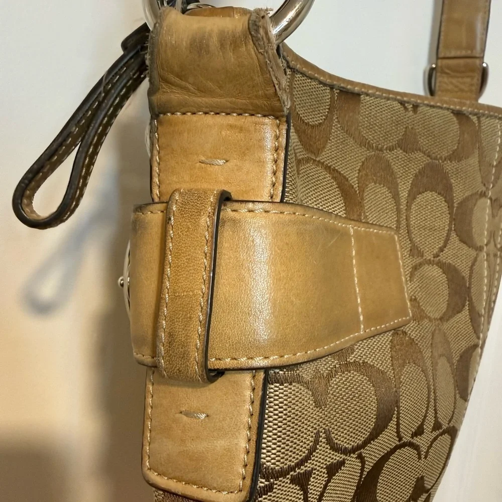 Coach Tan and Brown Signature Shoulder Bag